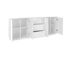 Cucina|Salotto > Dmora Credenza bianco lucida 220x41x86h cm 4 ante e 3 cassetti - Arrachis Bianco Lucido