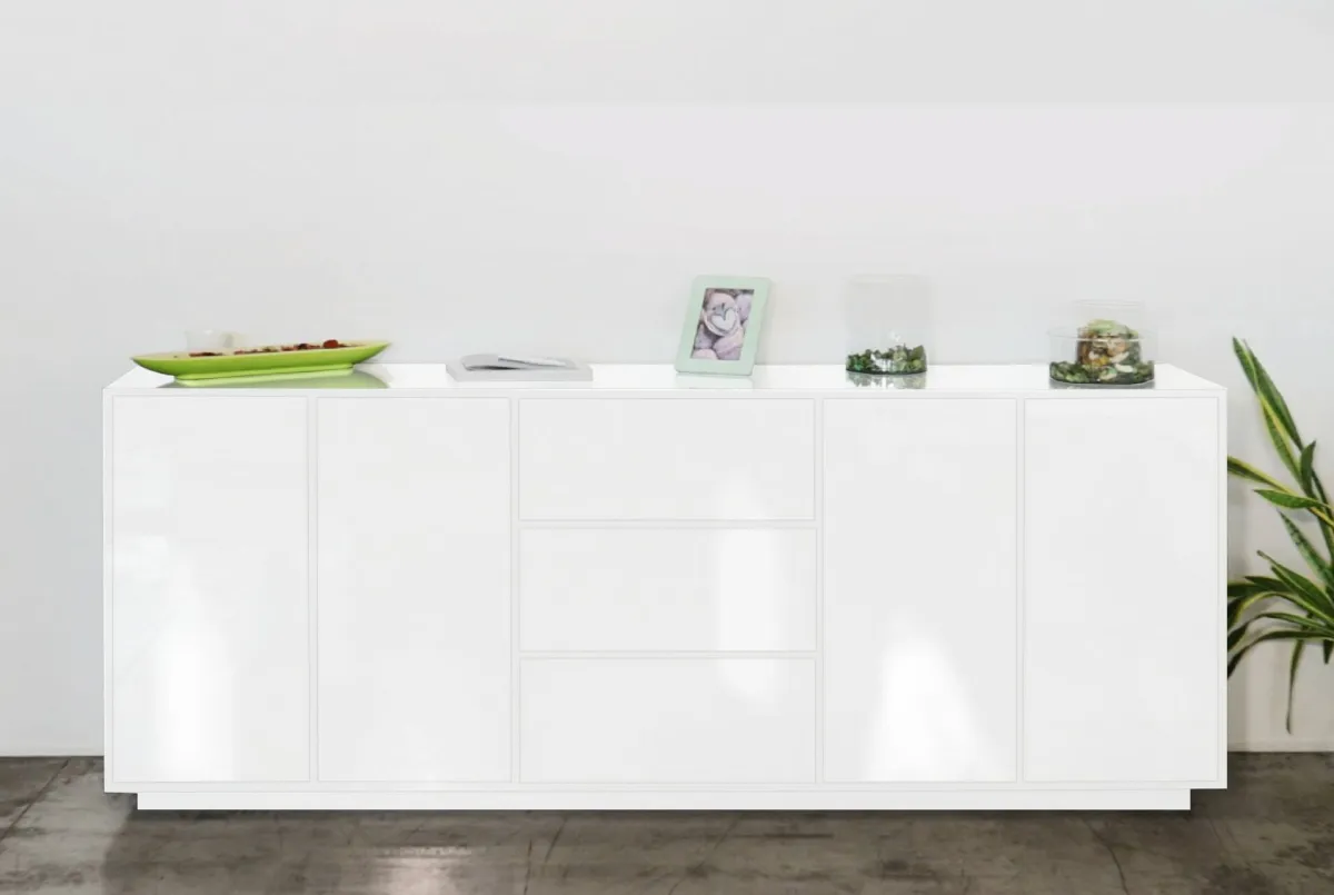 Cucina|Salotto > Dmora Credenza bianco lucida 220x41x86h cm 4 ante e 3 cassetti - Arrachis Bianco Lucido