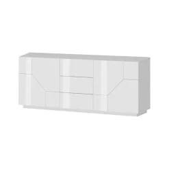 Cucina|Madie > Dmora Credenza bianco lucida 220x43x86h cm 4 ante e 3 cassetti - Ayrton Bianco Lucido