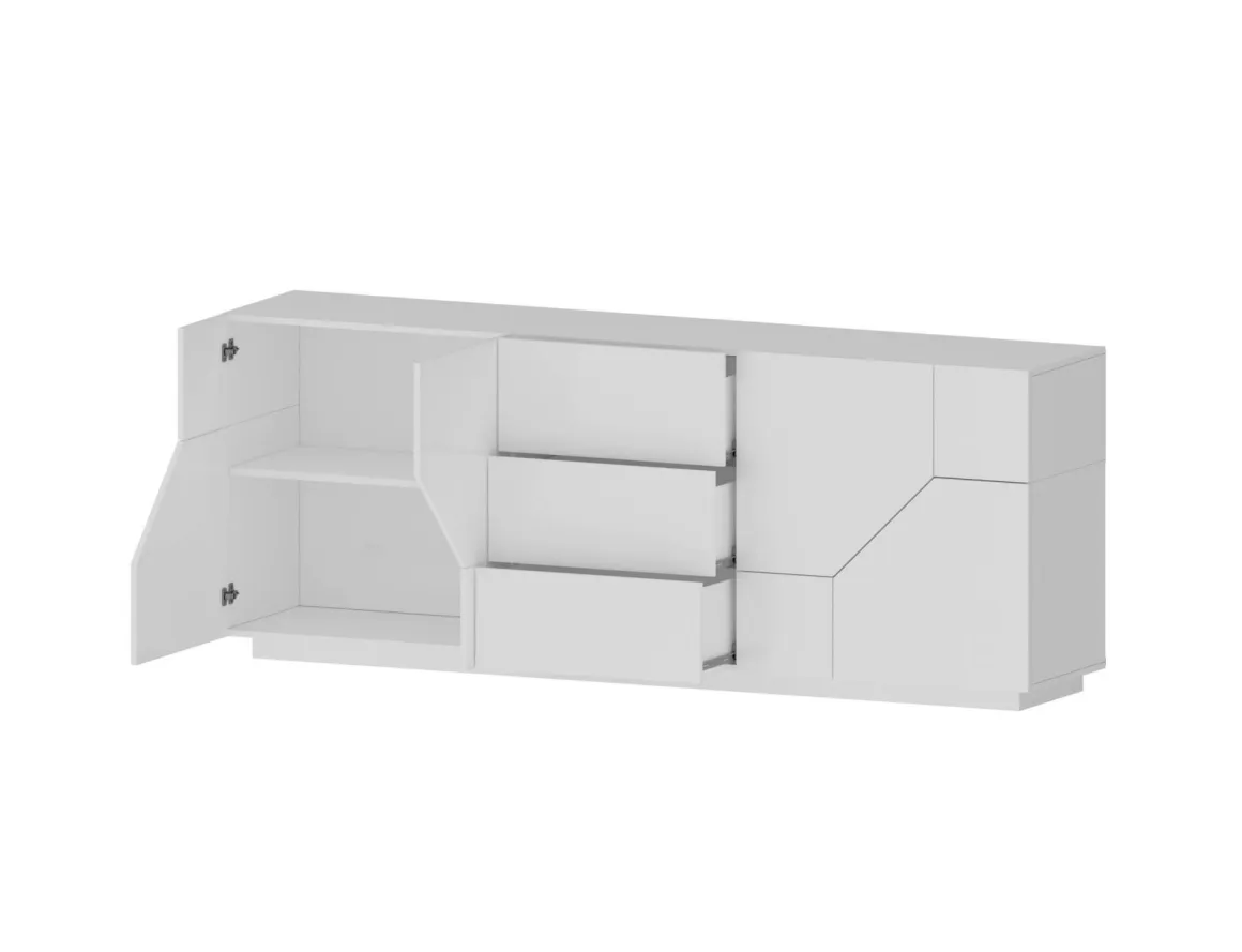 Credenza bianco lucida 220x43x86h cm 4 ante e 3 cassetti - Almira