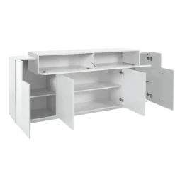 Cucina|Salotto > Dmora Credenza bianco lucida 220x45x86h cm 5 ante e 2 cassetti - Akirum Bianco Lucido