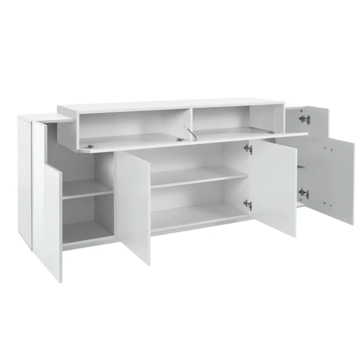 Cucina|Salotto > Dmora Credenza bianco lucida 220x45x86h cm 5 ante e 2 cassetti - Akirum Bianco Lucido