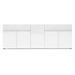 Credenza bianco lucida 225x38x79h cm 5 ante e 2 cassetti - Elenia
