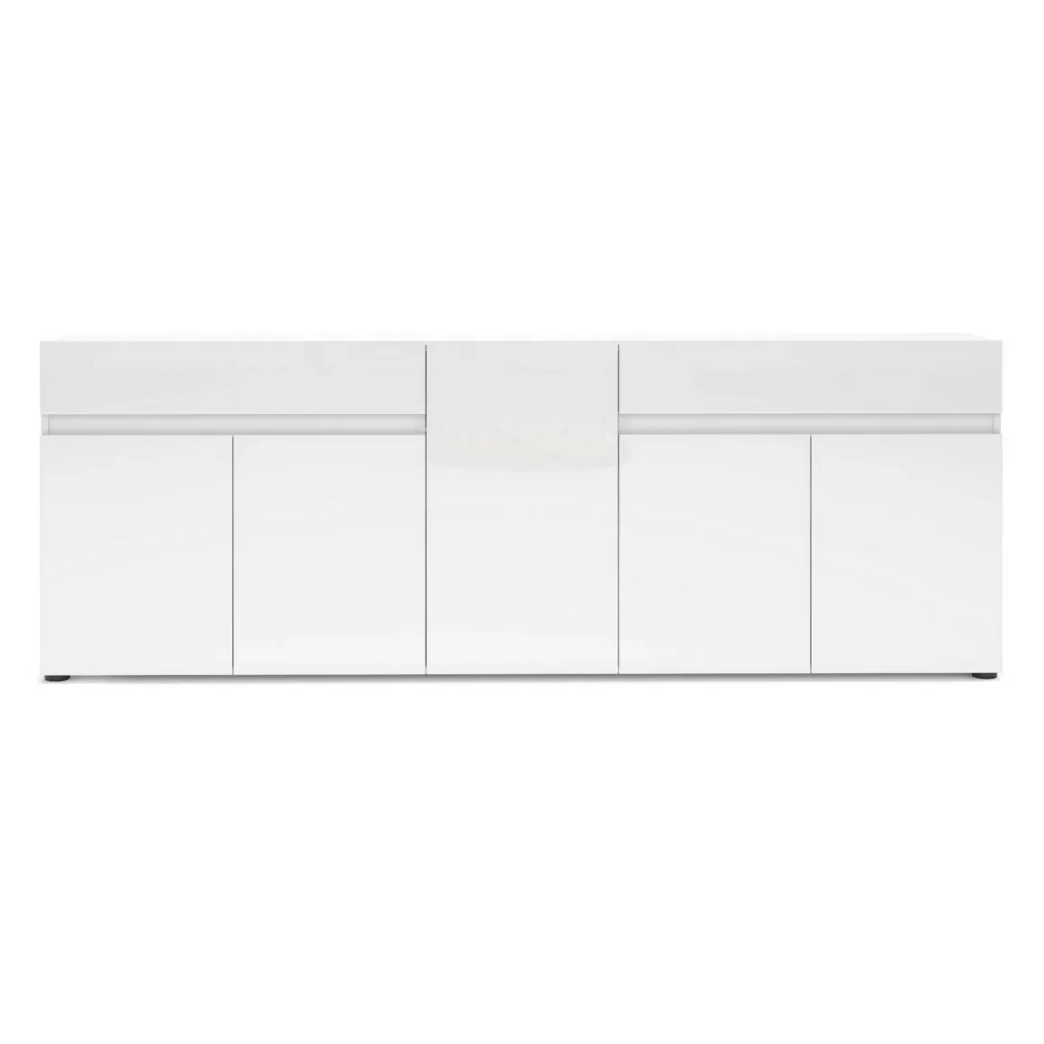 Credenza bianco lucida 225x38x79h cm 5 ante e 2 cassetti - Elenia