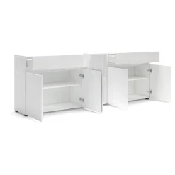 Credenza bianco lucida 225x38x79h cm 5 ante e 2 cassetti - Elenia