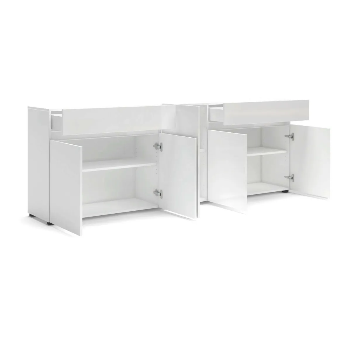 Credenza bianco lucida 225x38x79h cm 5 ante e 2 cassetti - Elenia