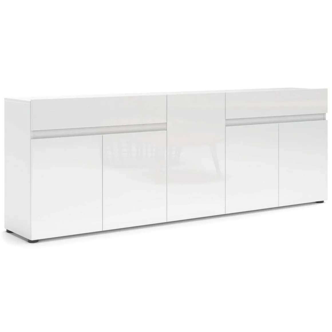 Credenza bianco lucida 225x38x79h cm 5 ante e 2 cassetti - Elenia
