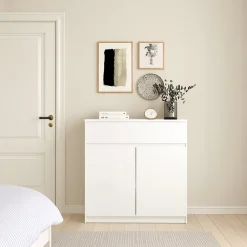 Cucina|Madie > Dmora Credenza bianco lucida 81x44x86h cm 2 ante - Arli Bianco Lucido