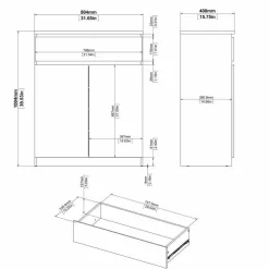 Credenza bianco lucida 80x40x100h cm 2 ante e 1 cassetto - Genziana