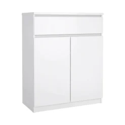 Credenza bianco lucida 80x40x100h cm 2 ante e 1 cassetto - Genziana