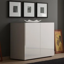 Cucina|Madie > Dmora Credenza bianco lucida 90x40x81h cm 1 anta e 4 cassetti - Abig Bianco Lucido