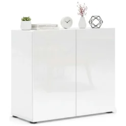 Cucina|Madie > Dmora Credenza bianco lucida 90x40x81h cm 1 anta e 4 cassetti - Abig Bianco Lucido
