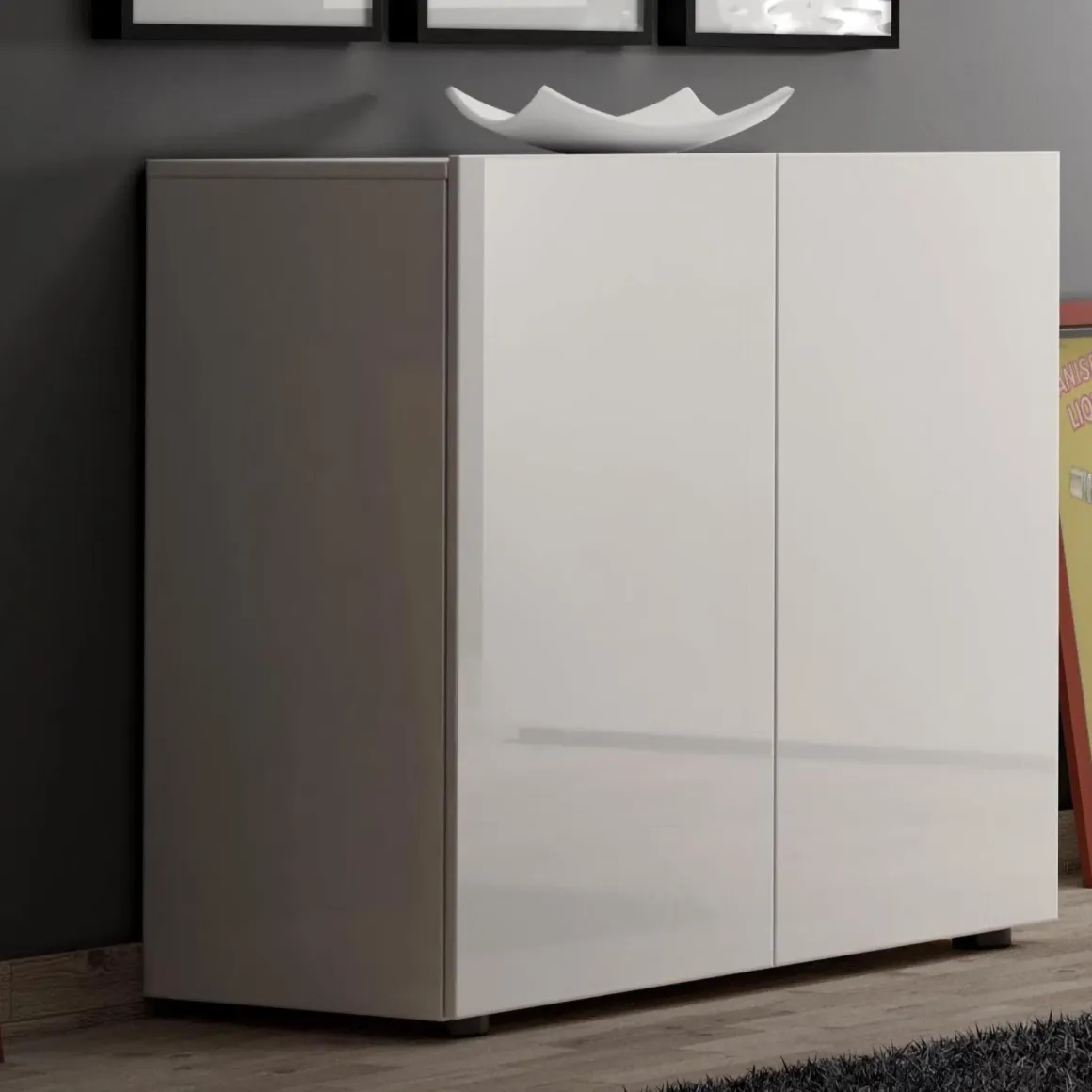 Credenza bianco lucida 90x38x79h cm 2 ante - Ortoclasio