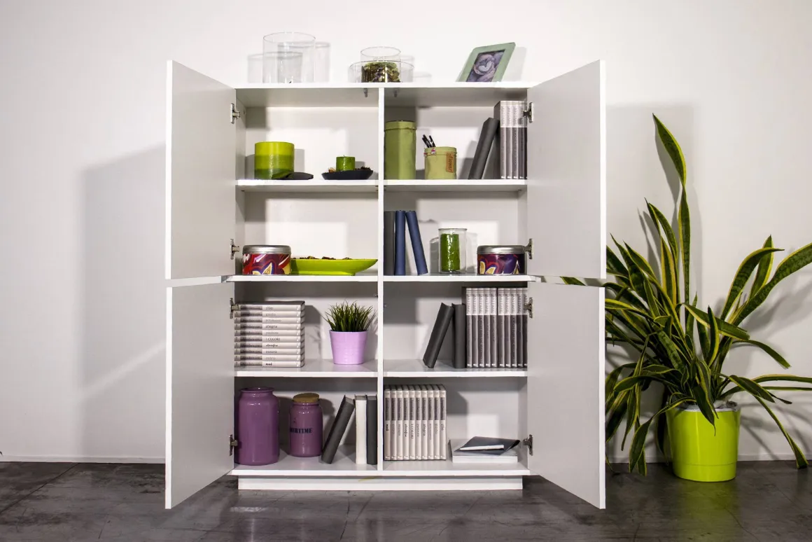 Credenza bianco lucida 100x41x126h cm 4 ante - Ara