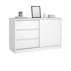Cucina|Madie > Dmora Credenza bianco lucida 120x43x126h cm 4 ante - Abbabbau Bianco Lucido