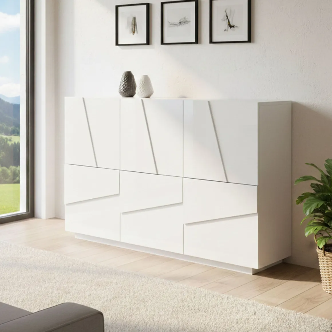 Credenza bianco lucida 121x38x86h cm 3 ante - Axl