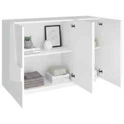 Cucina|Madie > Dmora Credenza bianco lucida 124x40x81h cm 2 ante e 4 cassetti - Aksa Bianco Lucido