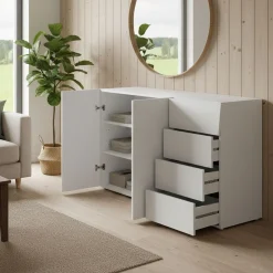 Credenza bianco lucida 124x40x81h cm 2 ante e 4 cassetti - Athos