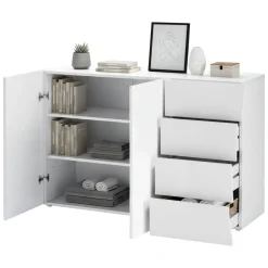 Credenza bianco lucida 124x40x81h cm 2 ante e 4 cassetti - Athos