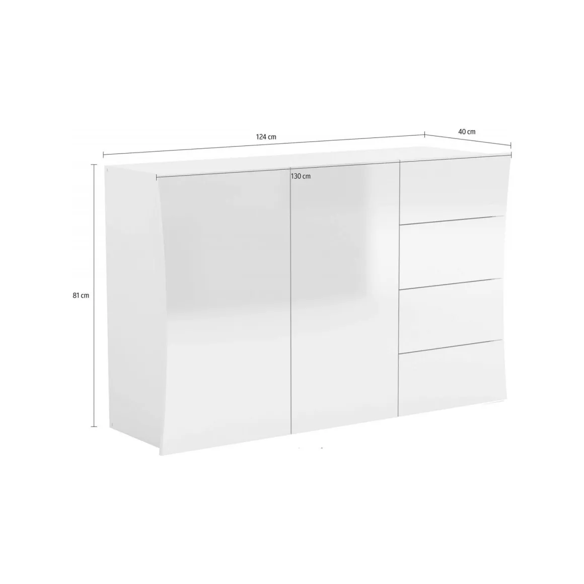 Credenza bianco lucida 124x40x81h cm 2 ante e 4 cassetti - Athos