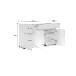 Cucina|Salotto > Dmora Credenza bianco lucida 140x43x86h cm 2 ante e 3 cassetti - Favonio Bianco Lucido