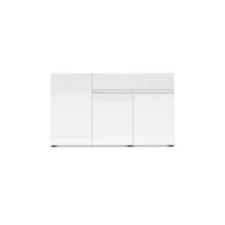 Cucina|Salotto > Dmora Credenza bianco lucida 140x43x86h cm 2 ante e 3 cassetti - Favonio Bianco Lucido