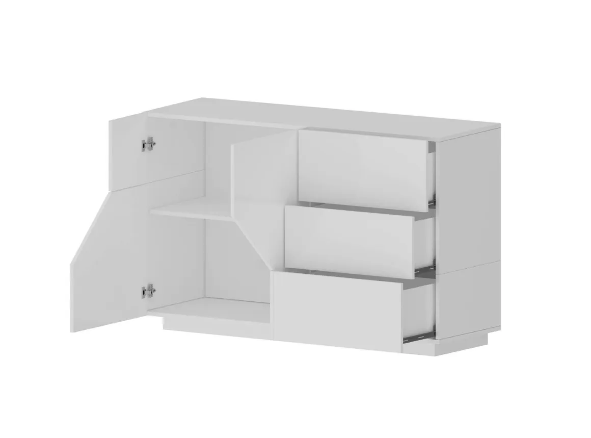 Credenza bianco lucida 141x43x86h cm 2 ante e 3 cassetti - All