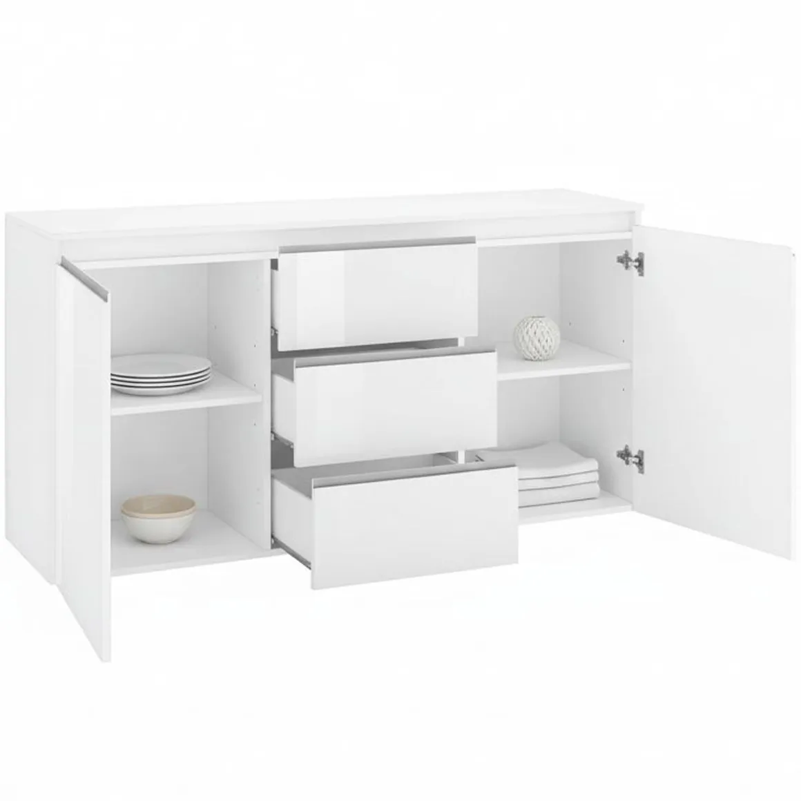 Credenza bianco lucida 150x40x81h cm 2 ante e 3 cassetti - Amoco