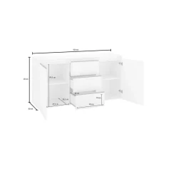 Credenza bianco lucida 150x40x81h cm 2 ante e 3 cassetti - Amoco