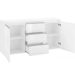 Credenza bianco lucida 150x40x81h cm 2 ante e 3 cassetti - Amoco