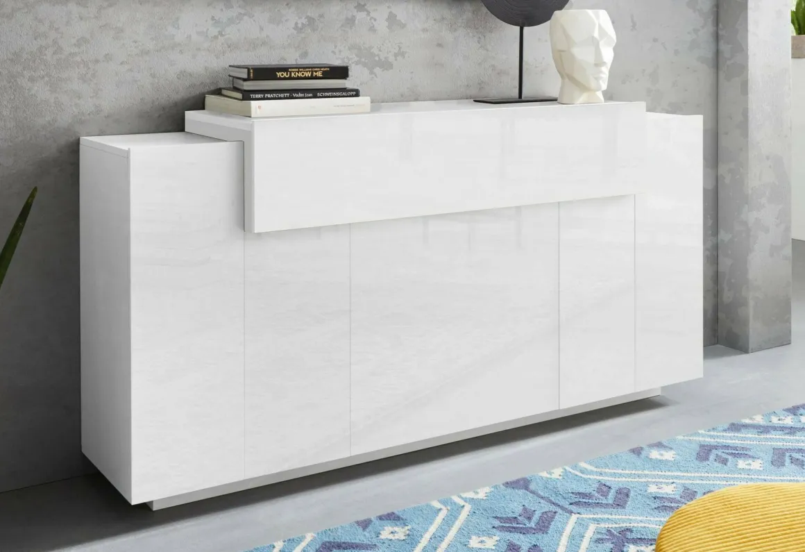 Cucina|Madie > Dmora Credenza bianco lucida 162x44x86h cm 4 ante - Augusto Bianco Lucido