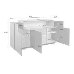 Cucina|Madie > Dmora Credenza bianco lucida 162x44x86h cm 4 ante - Augusto Bianco Lucido