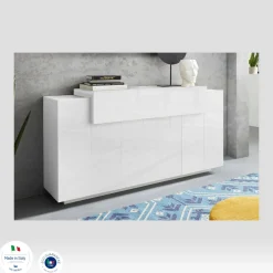 Cucina|Madie > Dmora Credenza bianco lucida 162x44x86h cm 4 ante - Augusto Bianco Lucido