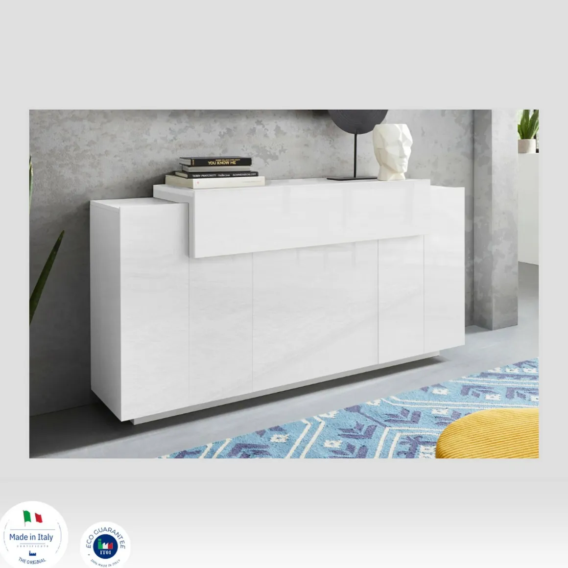 Cucina|Madie > Dmora Credenza bianco lucida 162x44x86h cm 4 ante - Augusto Bianco Lucido