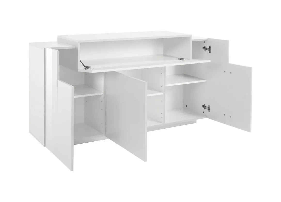 Cucina|Madie > Dmora Credenza bianco lucida 162x44x86h cm 4 ante - Augusto Bianco Lucido