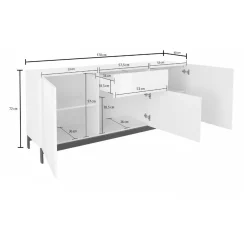 Credenza bianco lucida 170x40x72h cm 3 ante e 1 cassetto - Allel