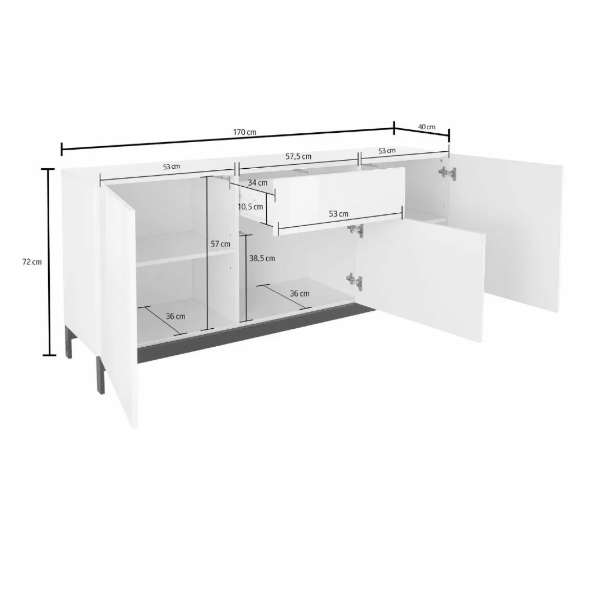 Credenza bianco lucida 170x40x72h cm 3 ante e 1 cassetto - Allel