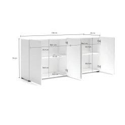Credenza bianco lucida 180x38x79h cm 4 ante - Amacord