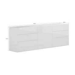 Cucina|Madie > Dmora Credenza 6 Cassetti Un'anta 170x40x60.2h cm, Apertura Battente e Scorrevole - Agito Bianco Lucido