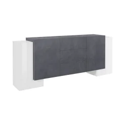 Madie|Credenze > Dmora Credenza Bianco Lucido Grigio Cemento 2 Ripiani 4 Vani 160x42x85.8h cm, 3 Ante - Introbio Grigio Cemento, Bianco Lucido
