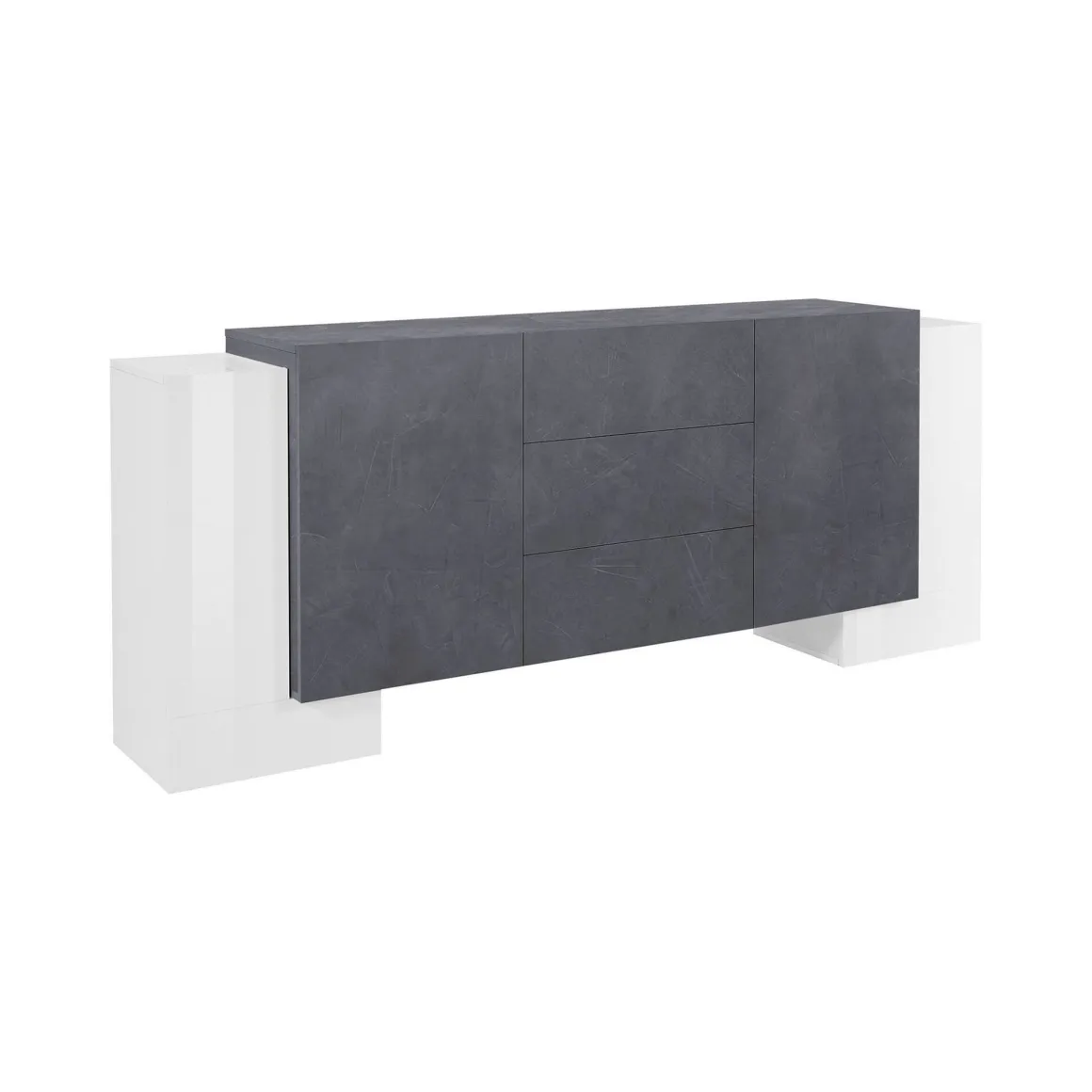 Madie|Credenze > Dmora Credenza Bianco Lucido Grigio Cemento 2 Ripiani 4 Vani 160x42x85.8h cm, 3 Ante - Introbio Grigio Cemento, Bianco Lucido