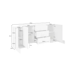 Madie|Credenze > Dmora Credenza Bianco Lucido Grigio Cemento 2 Ripiani 4 Vani 160x42x85.8h cm, 3 Ante - Introbio Grigio Cemento, Bianco Lucido