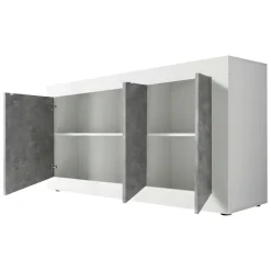 Madie|Credenze > Dmora Credenza Bianco Lucido Grigio Cemento 2 Ripiani 4 Vani 160x42x85.8h cm, 3 Ante - Introbio Grigio Cemento, Bianco Lucido