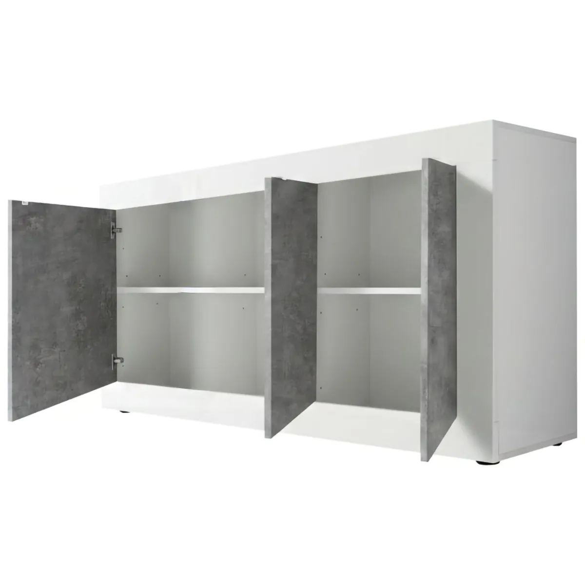 Madie|Credenze > Dmora Credenza Bianco Lucido Grigio Cemento 2 Ripiani 4 Vani 160x42x85.8h cm, 3 Ante - Introbio Grigio Cemento, Bianco Lucido