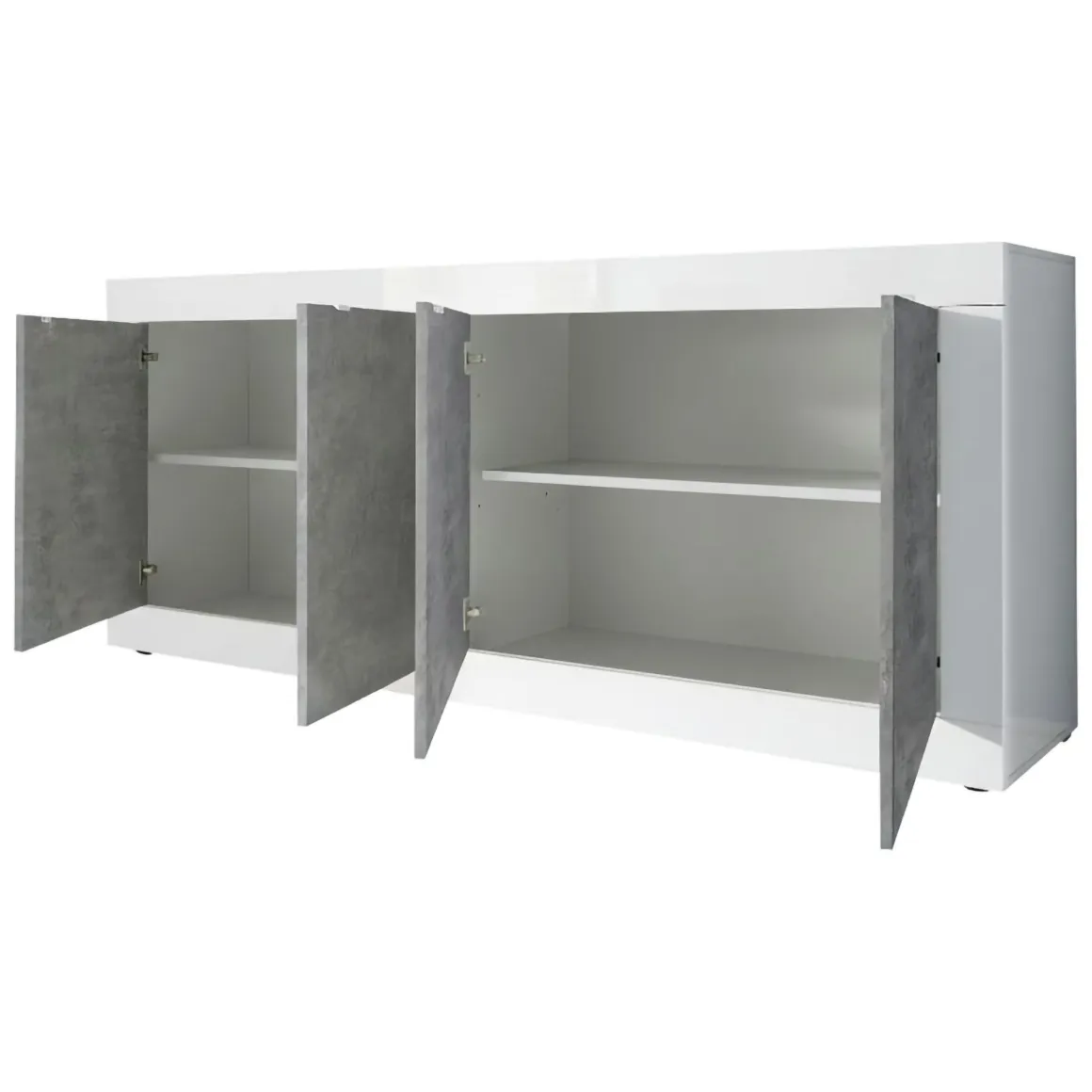 Credenza Bianco Lucido Grigio Cemento 2 Ripiani 4 Vani 207x43x86h cm, 4 Ante - Poli