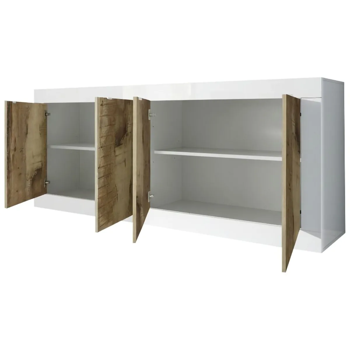 Madie|Credenze > Dmora Credenza Bianco Lucido Marrone Pero 2 Ripiani 4 Ante 207x43x86h cm, 4 Vani - Poli Marrone Pero, Bianco Lucido
