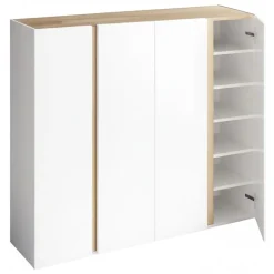 Credenza Bianco Lucido Marrone Rovere 10 Ripiani 12 Vani 140x35x111h cm, 4 Ante - Ghiffa