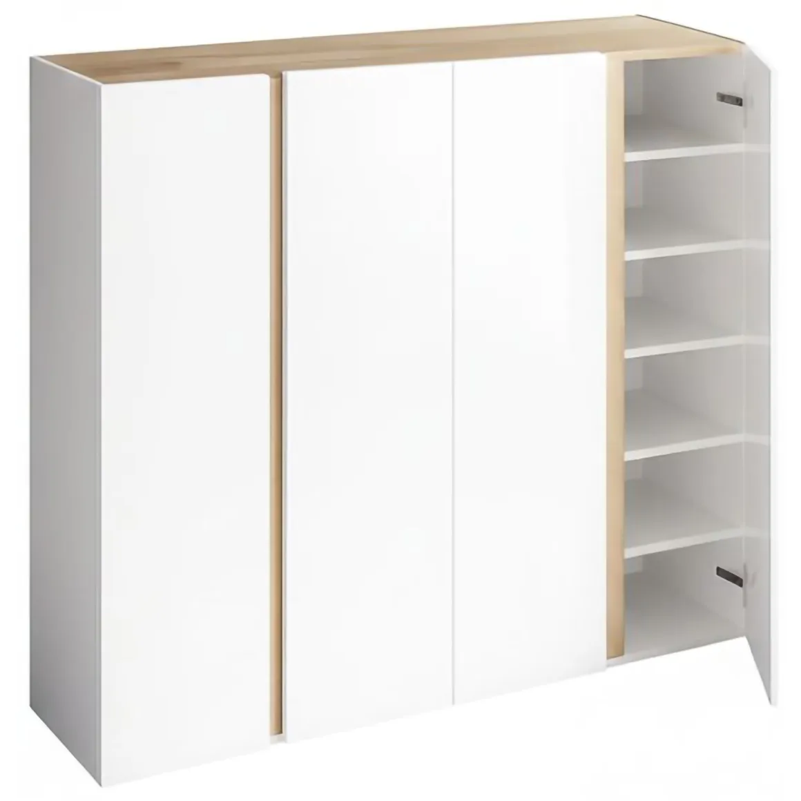 Credenza Bianco Lucido Marrone Rovere 10 Ripiani 12 Vani 140x35x111h cm, 4 Ante - Ghiffa
