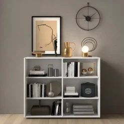 Credenza Bianco Lucido Marrone Rovere 4 Ripiani 6 Vani 121x44x114h cm, 2 Ante - Lucito