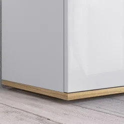 Credenza Bianco Lucido Marrone Rovere 7 Ripiani Apertura Battente 200x35x70h cm, 5 Ante Made in Italy - Cordele